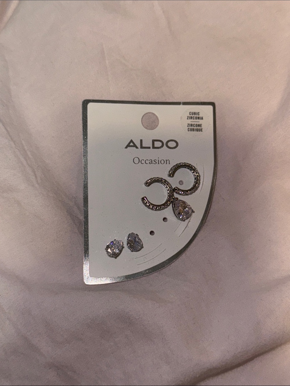ALDO Silver Crystal Hoop and Teardrop Earring Trio